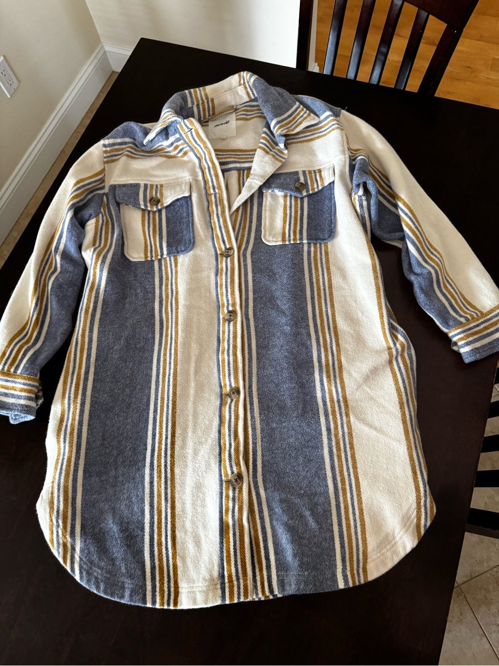 aerie Cream Striped Cozy Top with Mustard and Blue Stripes - Picture 5 of 8